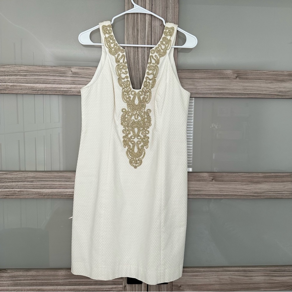 Lilly Pulitzer White Dress with Gold Embellishments